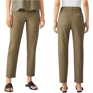 EILEEN FISHER Organic Cotton Hemp Stretch Tapered Ankle Pant Olive Khaki 12